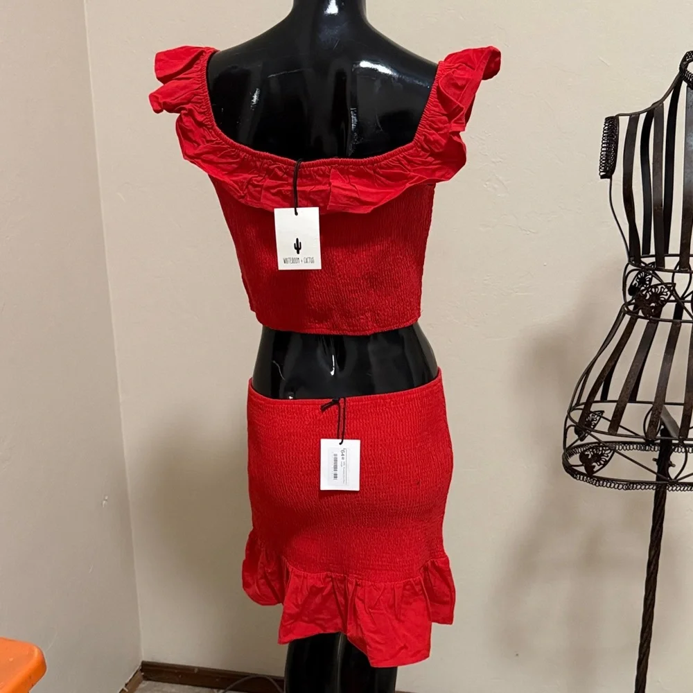 NWT boutique Red Ruffled Women's Skirt Set